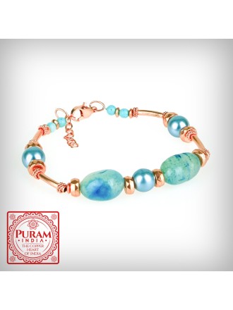 Bransoletka miedziana z kamieniami naturalnymi - wzór 7 - Agat - 3080