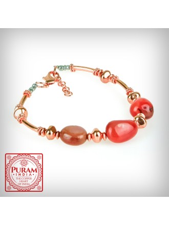 Bransoletka miedziana z kamieniami naturalnymi - wzór 8 - Agat - 3082