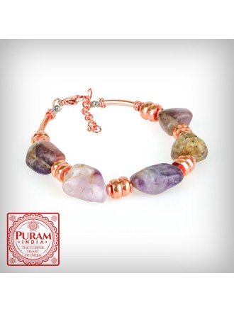 Bransoletka miedziana z kamieniami naturalnymi - wzór 9 - Agat - 3084